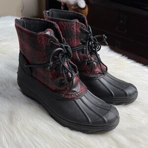 Sperry Black and Red Plaid Saltwater Waterproof Duck Boots